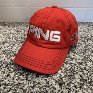 Ping Hat Cap Strap Back One Size Red G10 Golf Embroidered Logo Golf Mens Cotton
